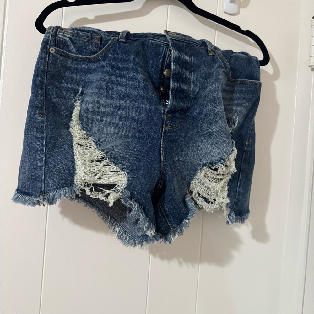Good American Ripped Blue Jean Shorts